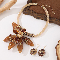 Sienna Aluminum & Resin Flower Statement Jewelry Set, Chunky Bib Necklace & Dangle Earrings Sets for Women, Sienna,  480~550mm