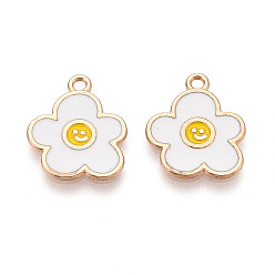Белый Подвески из сплава и эмали, цветок, без кадмия и без свинца, золотые, белые, 17x14.5x1 мм, отверстие : 1.6 мм