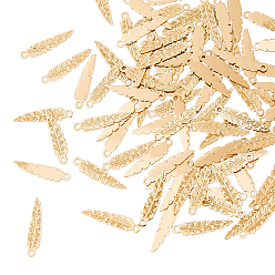 Light Gold Латунные подвески, гравированные металлические украшения, перо, золотой свет, 17x4x0.3 мм, отверстие : 1 мм, 150 шт / коробка
