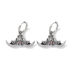 Античное Серебро 316 Серьги-кольца из хирургической нержавеющей стали с микропаве из кубического циркония, летучая мышь, античное серебро, 17x30 мм