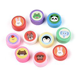 Разноцветный Печатные бусины из полимерной глины ручной работы, плоский раунд с животными, красочный, 9~10x4~5 мм, отверстие : 1.8~2 мм