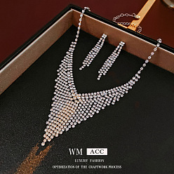 Платина Комплекты украшений из латунных кубических цирконий с кисточками, комплект из колье и сережек, платина, 13.98 дюйм (355 мм)