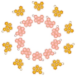 Light Goldenrod Yellow Epoxy Resin Pendants, with Light Gold Plated Alloy Open Back Settings, Honeycomb,  Light Goldenrod Yellow,19.5x16x2.5mm, Hole: 2mm