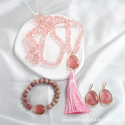 Розовый Кварц Комплекты ожерелий, браслетов и серег из натурального розового кварца, 33.86 дюйм (860 мм)