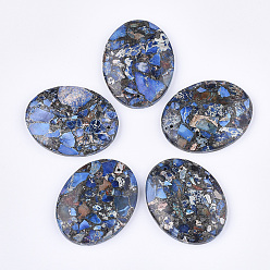 Royal Blue Synthetic Gold Line Regalite/Imperial Jasper/Sea Sediment Jasper Pendants, Dyed, Oval, Royal Blue, 45x35~35.5x7mm, Hole: 1.4mm