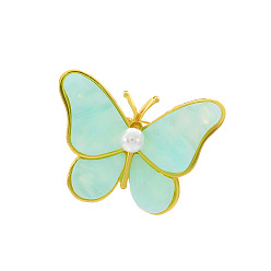 Turquoise Butterfly Shell Pins, Golden Tone Alloy Brooch for Backpack Clothes, Turquoise, 40x30mm