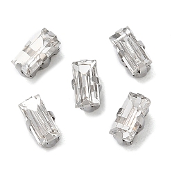 Прозрачный Прямоугольник пришиваем стразами, многожильных ссылки, стекло горный хрусталь, с настройками зубцов из нержавеющей стали, аксессуары для одежды, граненые, прозрачные, 5x2.5x3.2 мм, отверстие : 0.9 мм