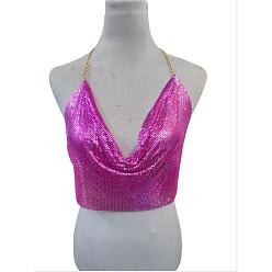 Фуксин Жилет из алюминиевого сплава с пайетками и воротником-халтер, грудь сексуальные цепи тела для женщин, фуксиново-красные, 190~230x440 мм