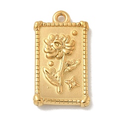 Настоящее золото 18K Ионное покрытие (ip) 304 подвески из нержавеющей стали, прямоугольник с цветочной подвеской, реальный 18 k позолоченный, 25.5x14.5x3 мм, отверстие : 1.6 мм