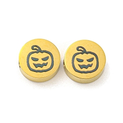 Тыква Тема хеллоуина 304 бусины из нержавеющей стали, реальный 18 k позолоченный, плоско-круглые, тыква, 8x3 мм, отверстие : 2 мм