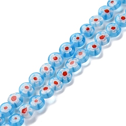 Светло-Голубой Handmade millefiori lampwork beads strands, плоско-круглые, Небесно-голубой, 6x3 мм, отверстие : 0.7 мм, около 66 шт / нитка, 14.65'' (37.2 см)