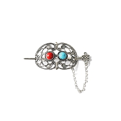 Античное Серебро Легированные Палочки для Волос, аксессуары для волос для женщин и девочек, с синтетическими бирюзовый, античное серебро, 90 мм