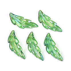 Зеленый лайм Подвески из прозрачного пластика, очарование листа, с покрытием AB цвета, зеленый лайм, 40x14x7.5 мм, отверстие : 1.5 мм, Около 454 шт / 500 г