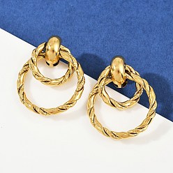 Золотой 304 серьги-гвоздики с двойным витым кольцом из нержавеющей стали, золотые, 37.5x30 мм