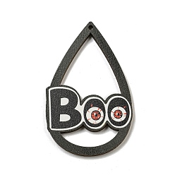 Слово Древесины подвески, Хэллоуин тема, чёрные, слово, 55x34x3 мм, отверстие : 2 мм