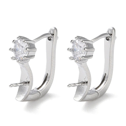 Платинированный Латунные стеклянные серьги-кольца поиск, за половину пробурено бисера, без кадмия, без никеля и без свинца, Реальная платина, 13.5x5x12.5 мм, штифты : 0.6 мм