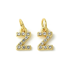 Letter Z Rack Plating Alloy Rhinestone Pendants, Cadmium Free & Lead Free, 26 Letter, Letter Z, 11x2~9x2mm, Hole: 3.5mm