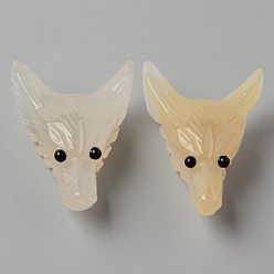 Натуральный Агат Натуральный белый агат подвески, сверху просверленные бусы, с глазком из черного оникса, голова волка, 46~47x32.5~33.5x18 мм, отверстие : 2 мм