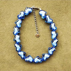 Королевский синий День святого Валентина акриловые бусины в бусинах бисерные ожерелья в форме сердца с цепочками на концах из сплава, платина, королевский синий, 12.99 дюйм (33 см)