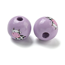 Лиловый Европейский бисер из натурального дерева, бусины с большим отверстием, круглый с изображением коровы, сирень, 16 мм, отверстие : 4 мм