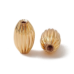 Настоящее золото 18K Латунные бусины, долговечный, гофрированный овал, реальный 18 k позолоченный, 8x5 мм, отверстие : 1 мм