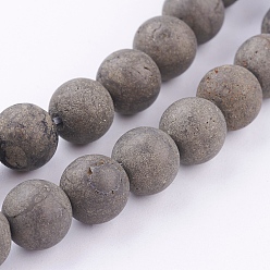 Pyrite Natural Pyrite Beads Strands, Round, Frosted, 6mm, Hole: 1mm, about 33pcs/strand, 8 inch