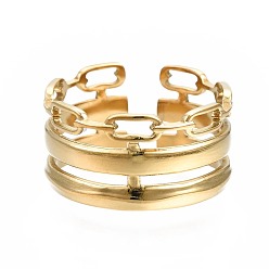 Золотой 304 открытое манжетное кольцо тросовой цепи из нержавеющей стали, массивное полое кольцо для женщин, золотые, размер США 7 1/4 (17.5 мм)