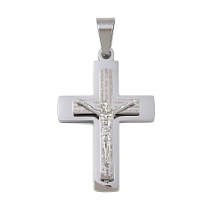 Платина Тема Иисуса 304 подвески из нержавеющей стали, крестик, платина, 39x26x7 мм, отверстие : 5x8 мм