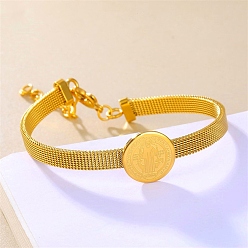 Золотой 304 браслеты-цепочки для часов из нержавеющей стали для женщин, плоские круглые с святым Бенедиктом, золотые, 7-1/2 дюйм (19 см)