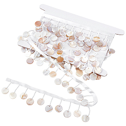 White 3.3 Yards Cotton & Plastic Beaded Trim, with Natural Shell, for Curtain Decoration Accessories, White, 3/8 inch(9mm)~1-5/8 inch(40mm)