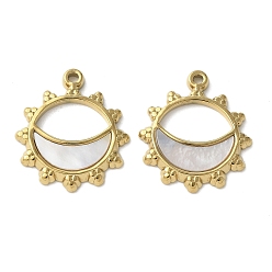 Настоящее золото 18K Цветок с луной 304 Подвески из нержавеющей стали с покрытием из натуральной раковины пауа/белой раковины, ионное покрытие (IP), реальный 18 k позолоченный, 18.5x16x2 мм, отверстие : 1.2 мм