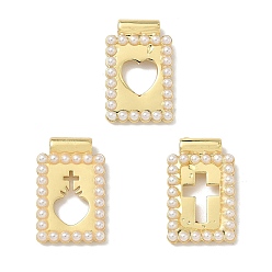 Настоящее золото 18K Латунные подвески, прямоугольные, с ABS имитации жемчуга, долговечный, стойки покрытие, реальный 18 k позолоченный, 23x15x4 мм, отверстие : 1.8 мм