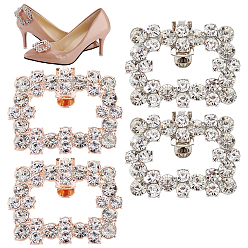 Platinum & Light Gold 2 стили украшения для обуви из сплава и страз, съемные пряжки для обуви, прямоугольные, платина и светлое золото, 44.5~51.5x40~53.5x9.8~11 мм