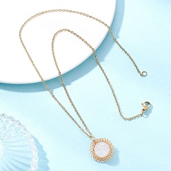 Розовый Кварц Подвеска-цветок из натурального розового кварца, обвитая медной проволокой 304 Женские ожерелья из нержавеющей стали, золотые, 17.68 дюйм (44.9 см)