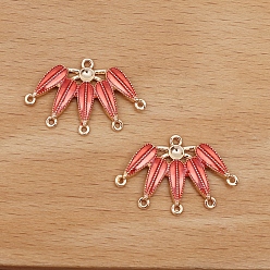 Cerise Alloy Enamel Chandelier Components Link Cabochon Settings, Leaf, Cerise, 17x27mm, Tray: 3.5mm