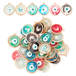 (52) Непрозрачная лаванда 36шт 6 цвета эпоксидная смола эмаль подвески, Злые чары глаз, с реечным покрытием из сплава светло-золотистого цвета с открытой задней панелью, разноцветные, 21.5x18.5x2.5~3 мм, отверстие : 1.8 мм, 6 шт / цвет