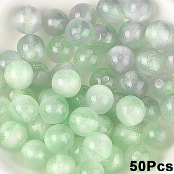 Light Green 50Pcs Opaque UV Reactive Beads, Color Changing Beads, Round, with Glitter Powder, Light Green, 10mm, Hole: 1.6mm