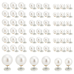 Blanc 60 pièces 3 styles broches de revers en plastique imitation perle anti-reflets, ronde, Avec alliage et fer, blanc, 17~20x10~14mm, 20 pcs / style