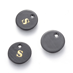 Letter S Süßwasserschalencharme, mit Goldblockschrift, gefärbt, Flachrund, Schwarz, letter.s, 11x1.5 mm, Bohrung: 1.5 mm