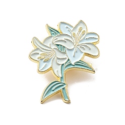 Light Cyan Flower Enamel Pin, Light Gold Alloy Brooch for Backpack Clothes, Light Cyan, 28.5x24x1.8mm