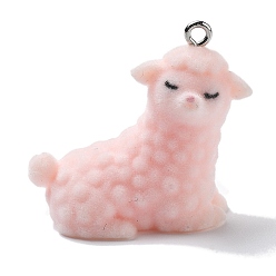 Розовый Подвески из смолы, с железной платиной петлей, альпака прелести, туманная роза, 29.5x31.5x18 мм, отверстие : 2 мм