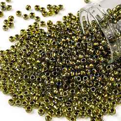 (996) Gilt Lined AB Peridot Toho runde Rocailles, japanische Rocailles, (996) Ab Peridot mit Gold ausgekleidet, 8/0, 3 mm, Bohrung: 1 mm, über 222pcs / Flasche, 10 g / Flasche