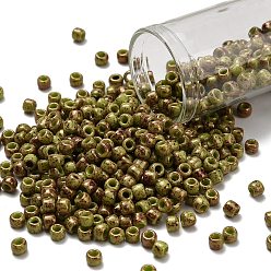 (1209) Opaque Avocado Pink Marbled Тохо 6/0 круглые бусины, японский бисер, (1209) непрозрачный авокадо розовый мраморный, 4 мм, отверстие : 1.5 мм, Около 840 шт / 50 г