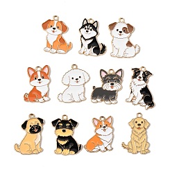 Light Gold Alloy Enamel Pendants, Dog Charms, Light Gold, 24~28x20~22x1.5mm, Hole: 1.8mm
