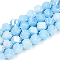 Светло-Голубой Антикоррозийные гальванические стеклянные бусины, имитация драгоценных камней, твист, с покрытием AB цвета, граненые, два тона, Небесно-голубой, 7~8x7~8x7~8 мм, отверстие : 1~1.2 мм, около 50~54 шт / нитка, 14.76~15.16'' (37.5~38.5 см)