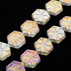 Light Yellow Electroplate Glass Beads Strands, Hexagon Snowflake, Light Yellow, 16x15x4mm, Hole: 1.2mm, about 40pcs/strand, 24.80 inch(63cm)