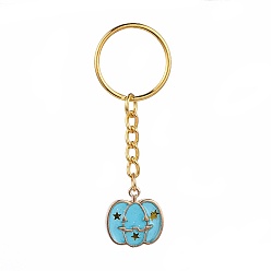 Бирюза Хэллоуин, брелок из эмалевого сплава, с ключом железной застежкой, тыква Тыква-фонарь, золотые, бирюзовые, 70 мм