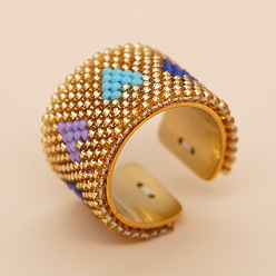 Золотистый Регулируемые манжеты в стиле бохо 304 из нержавеющей стали и стеклянных бусин, сердце, золотые, внутренний диаметр: 20 мм