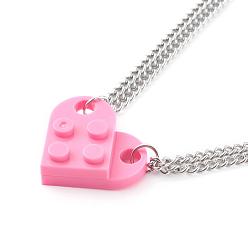 Ярко-Розовый Комплекты ожерелья с подвесками из полимерных строительных блоков, пара ожерелья, с 304 из нержавеющей стали Lobster Claw застежками, половину овальной, ярко-розовый, 17.51 дюйм (44.5 см), 2 шт / комплект