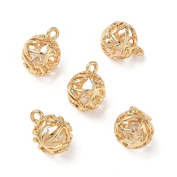 Plaqué 18K Or Véritable Pendentifs en laiton zircon cubique transparent, rond avec des breloques à motifs entrelacés, sans nickel, réel 18 k plaqué or, 10x8x8mm, Trou: 1mm